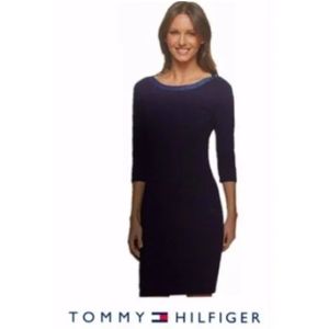 WOMENS TOMMY HILFIGER BOAT NECK 3/4 SLEEVE SHEATH DRESS
